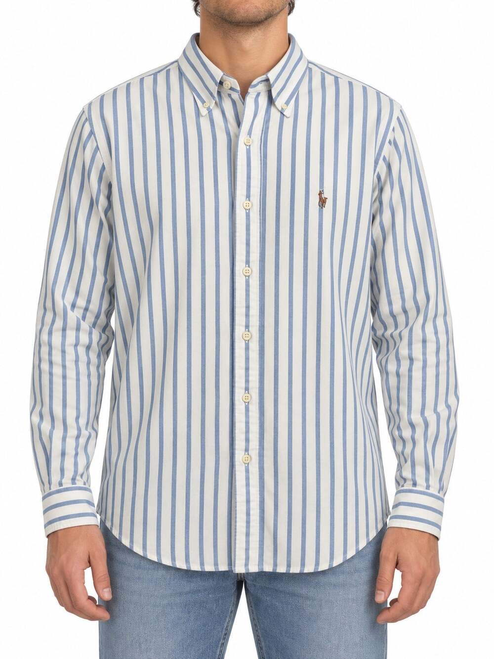Ralph Lauren Men's XL Classic Fit Blue White Striped Cotton Button-Down Shirt